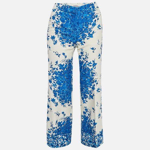 Valentino Blue Floral Print Wool Blend Wide-Leg Trousers S - Valentino - Modalova