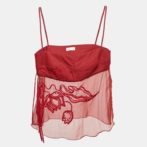 Valentino Red Embroidered Silk and Crepe Strappy Top L - Valentino - Modalova