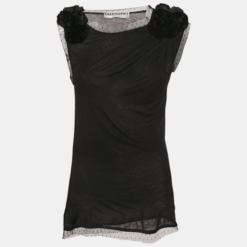 T-Shirt Couture Floral Applique Tulle Trim Jersey Sleeveless T-Shirt M - Valentino - Modalova