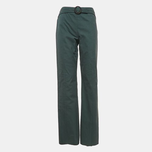 Valentino Green Cotton Gabardine Buckle Detail Wide-Leg Trousers L - Valentino - Modalova