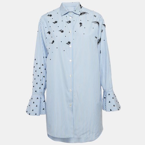 Valentino Blue Stripe Poplin Embellished Bell Sleeve Tunic Shirt M - Valentino - Modalova