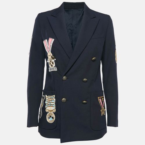 Valentino Navy Blue Badge Applique Wool Double Breasted Blazer S - Valentino - Modalova