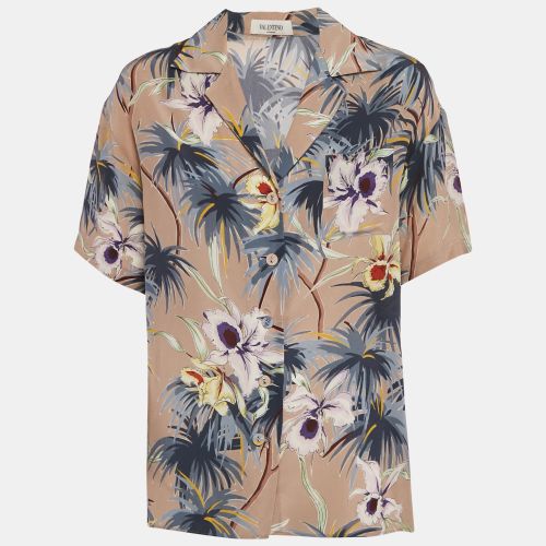 Valentino Brown/Grey Hawaiian Print Silk Crepe Short Sleeve Shirt M - Valentino - Modalova