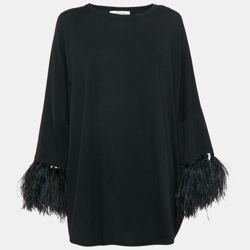 Valentino Black Cotton Feather Trimmed Tunic Top XS - Valentino - Modalova