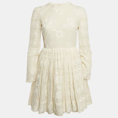 Valentino Cream Lace Flared Full Sleeve Mini Dress S - Valentino - Modalova