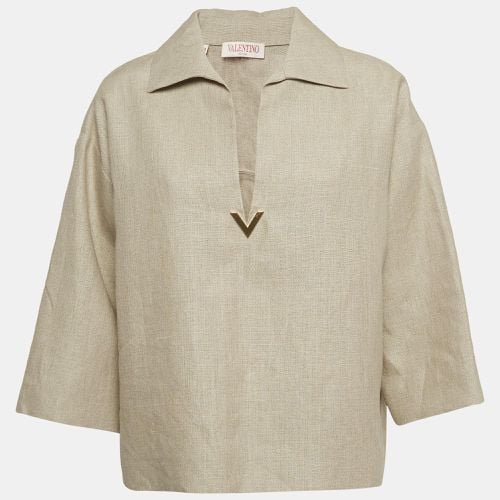 Valentino Beige Linen Canvas Embellished Blouse S - Valentino - Modalova