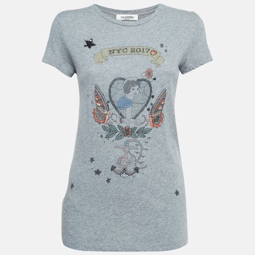 Valentino Grey Embellished/Printed Jersey T-shirt XS - Valentino - Modalova