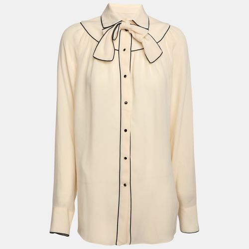 Valentino Cream Silk Bow Detail Long Sleeve Shirt S - Valentino - Modalova