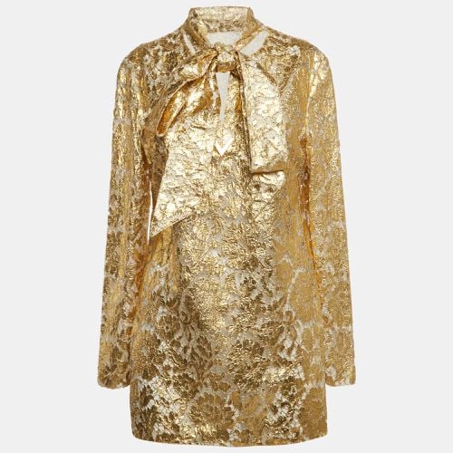 Valentino Gold Floral Lace Neck-Tie Detail Top M - Valentino - Modalova