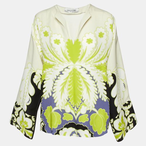 Valentino Cream Tropical World Arazzo Print Silk Blouse M - Valentino - Modalova