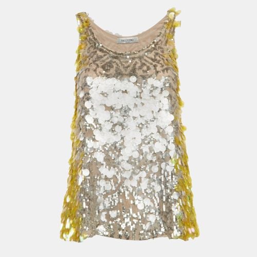 Valentino Yellow/Pink Sequin Embellished Silk Tank Top S - Valentino - Modalova