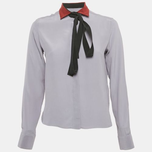 Valentino Grey Silk Contarst Neck Detail Shirt S - Valentino - Modalova