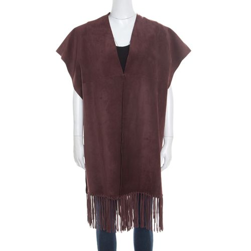 Valentino Burgundy Leather Poncho Style Fringed Hem Jacket S - Valentino - Modalova