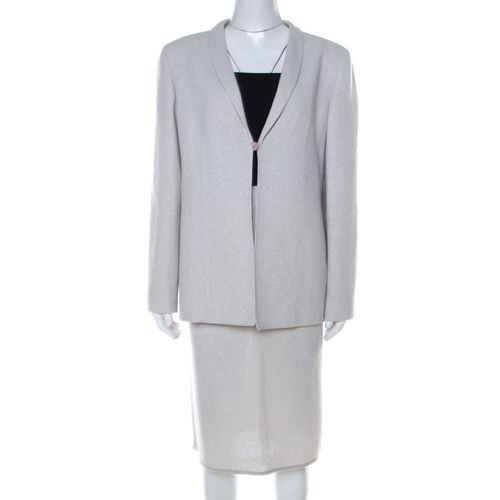 Valentino Boutique Vintage Light Grey Boucle Wool Skirt Suit XL - Valentino - Modalova