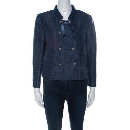 Valentino Blue Silk Jacquard Box Fit Cropped Jacket L - Valentino - Modalova