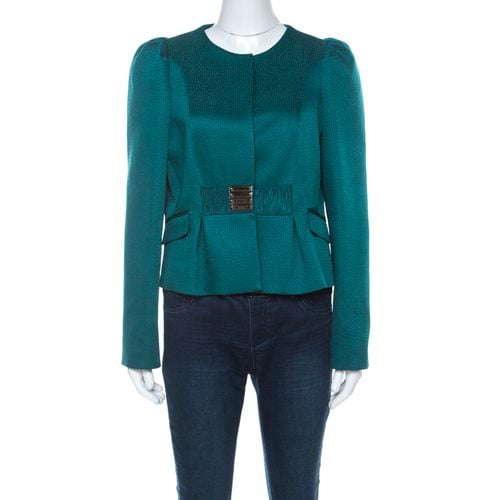 Valentino Green Jacquard Embellished Waist Cropped Jacket L - Valentino - Modalova