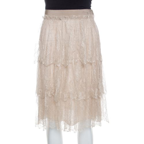 Valentino Beige Floral Tulle Tiered Skirt M - Valentino - Modalova