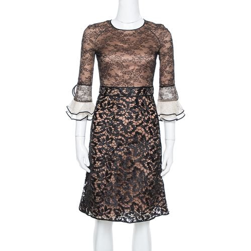 Valentino Black Lace Overlay Flute Sleeve Midi Dress S - Valentino - Modalova