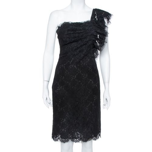 Valentino Black Lace Ruffle One Shoulder Short Dress M - Valentino - Modalova