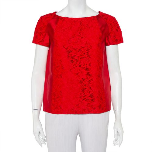 Valentino Red Silk & Lace Paneled Oversized Top S - Valentino - Modalova