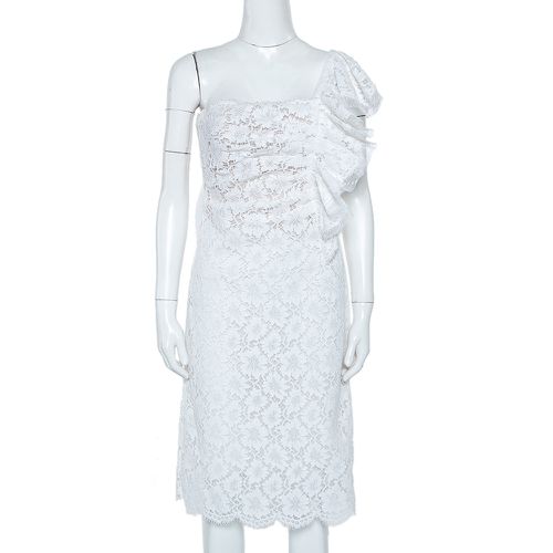 Valentino White Lace Ruffle Detail One Shoulder Midi Dress M - Valentino - Modalova