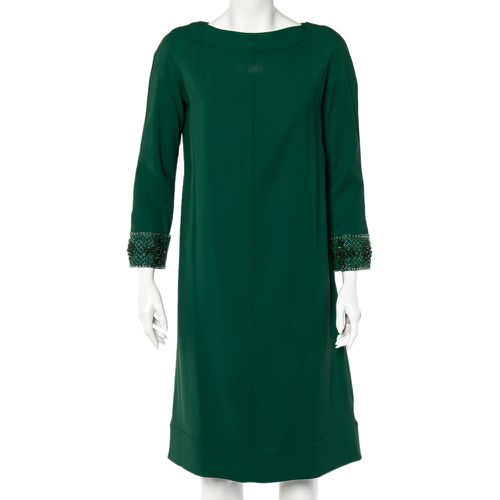 Valentino Green Crepe Embellished Sleeve Cape Detail Shift Dress M - Valentino - Modalova