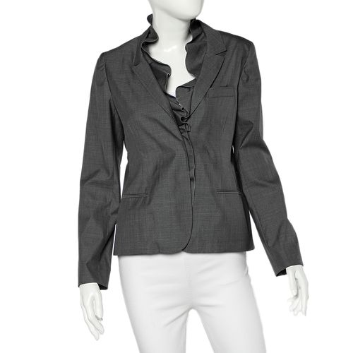 Valentino Grey Silk Ruffled Neck Button Front Blazer L - Valentino - Modalova