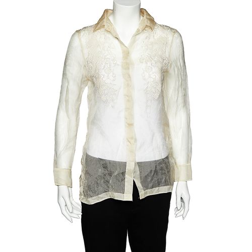 Valentino Cream Embroidered Silk Sheer Shirt M - Valentino - Modalova