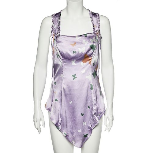 Valentino Lilac Butterfly Printed Silk Satin Asymmetric Hem Camisole M - Valentino - Modalova