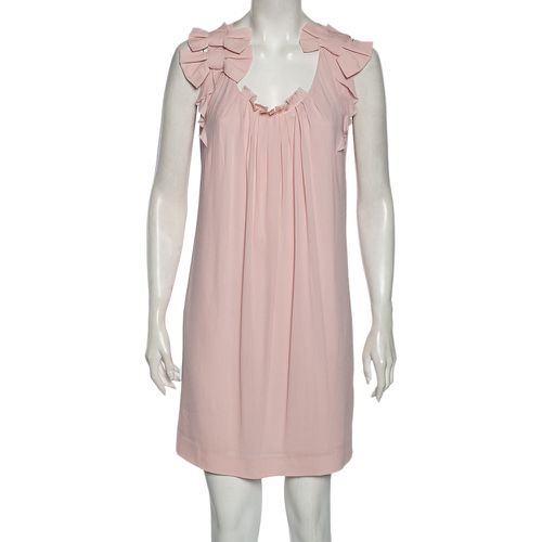 Valentino Pink Chiffon Bow Applique Pleated Yolk Detailed Shift Dress M - Valentino - Modalova