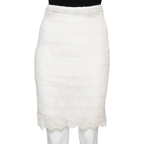 Valentino Off-White Guipure Lace Knee Length Skirt M - Valentino - Modalova