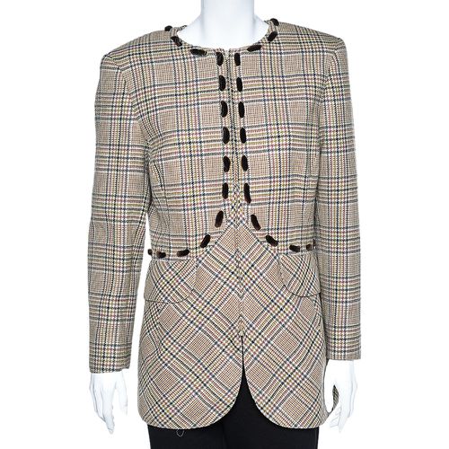 Valentino Boutique Beige Prince Of Wales Check Wool Blazer L - Valentino - Modalova