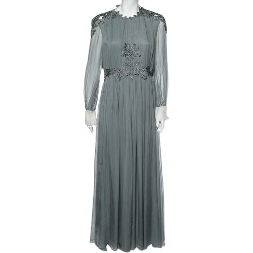 Valentino Grey Crepe de Chine Silk Embellished Maxi Dress L - Valentino - Modalova