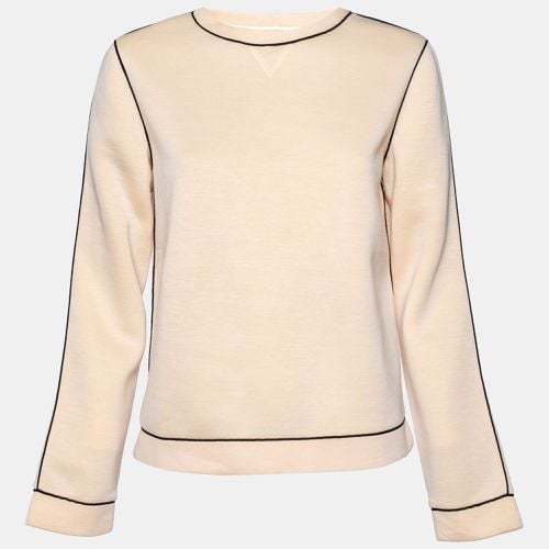 Valentino Cream Neoprene Contrast Piping Detailed Long Sleeve Top S - Valentino - Modalova