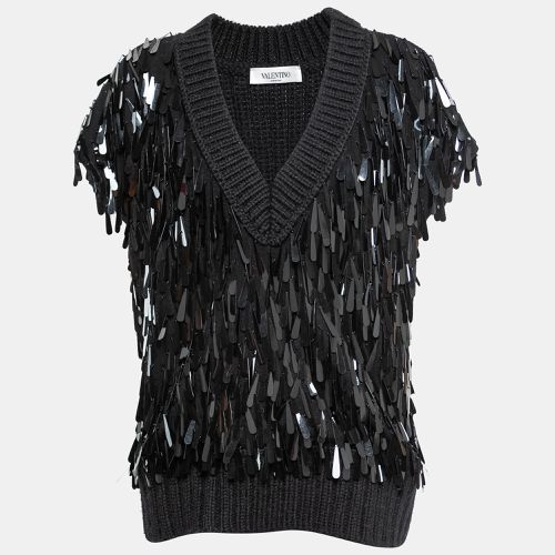 Valentino Black Sequin Embellished Wool Sweater Vest S - Valentino - Modalova