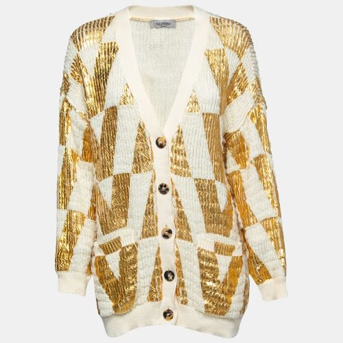 Valentino White & Gold Coated Wool Knit Oversized Cardigan XS - Valentino - Modalova