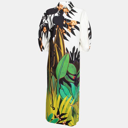 Valentino White Jungle Print Cotton Puff Sleeve Long Dress S - Valentino - Modalova