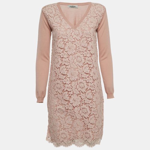 Valentino Pale Pink Floral Lace & Wool Knit Long Sleeve Dress S - Valentino - Modalova