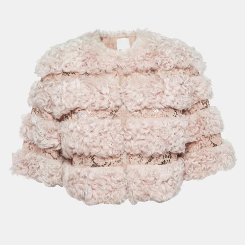 Valentino Light Pink Fur & Lace Short Sleeve Crop Jacket S - Valentino - Modalova