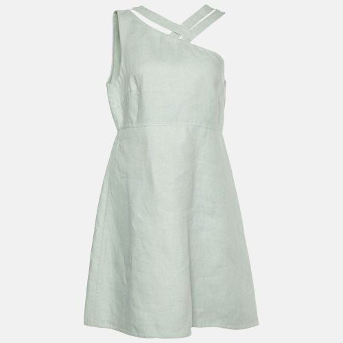 Valentino Sage Green Linen Asymmetric Neck Mini Dress M - Valentino - Modalova