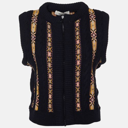 Valentino Black Patterned Fleece Wool and Cashmere Zip Front Vest M - Valentino - Modalova