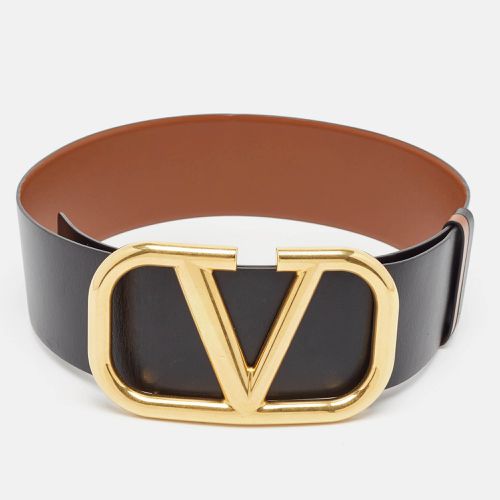 Valentino Black/Brown Leather VLogo Reversible Wide Belt 75CM - Valentino - Modalova