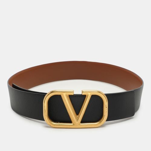 Valentino Black/Brown Leather VLogo Reversible Belt 28CM - Valentino - Modalova