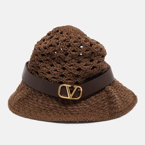 Vlogo Leather Belted Crochet Fedora Hat M - Valentino - Modalova