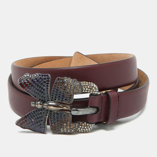 Valentino Burgundy Leather Crystal Embellished Butterfly Buckle Slim Belt 90 CM - Valentino - Modalova