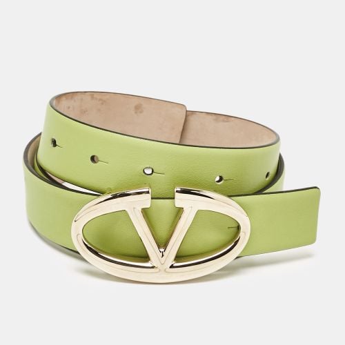 Valentino Light Green Leather VLogo Buckle Belt 80CM - Valentino - Modalova