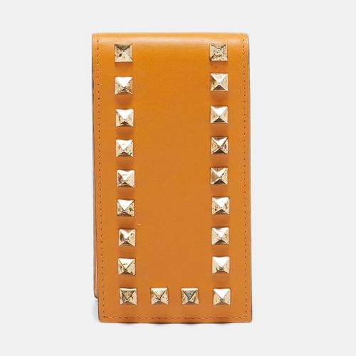 Valentino Mustard Leather Rockstud iPhone Flip Case - Valentino - Modalova