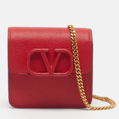 VLogo Leather Compact Wallet on Chain - Valentino - Modalova