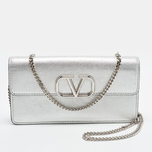 V-Logo Grained Leather Wallet On Chain - Valentino - Modalova