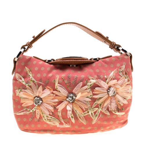 Valentino Coral/Brown Polka Dots Canvas and Leather Flower Embellished Tote - Valentino - Modalova